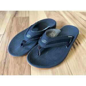 REEF Men's Black  L-16 SAV Flip Flops Sandals Size 9 Faux Vegan Leather Strap